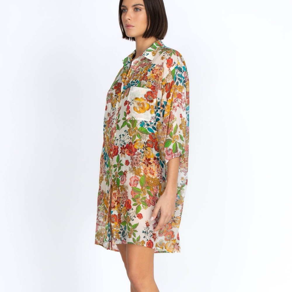Johnny Was MILLO Floral Shirt Dress Floral Garden Print NEW Cotton Silk MEDIUM